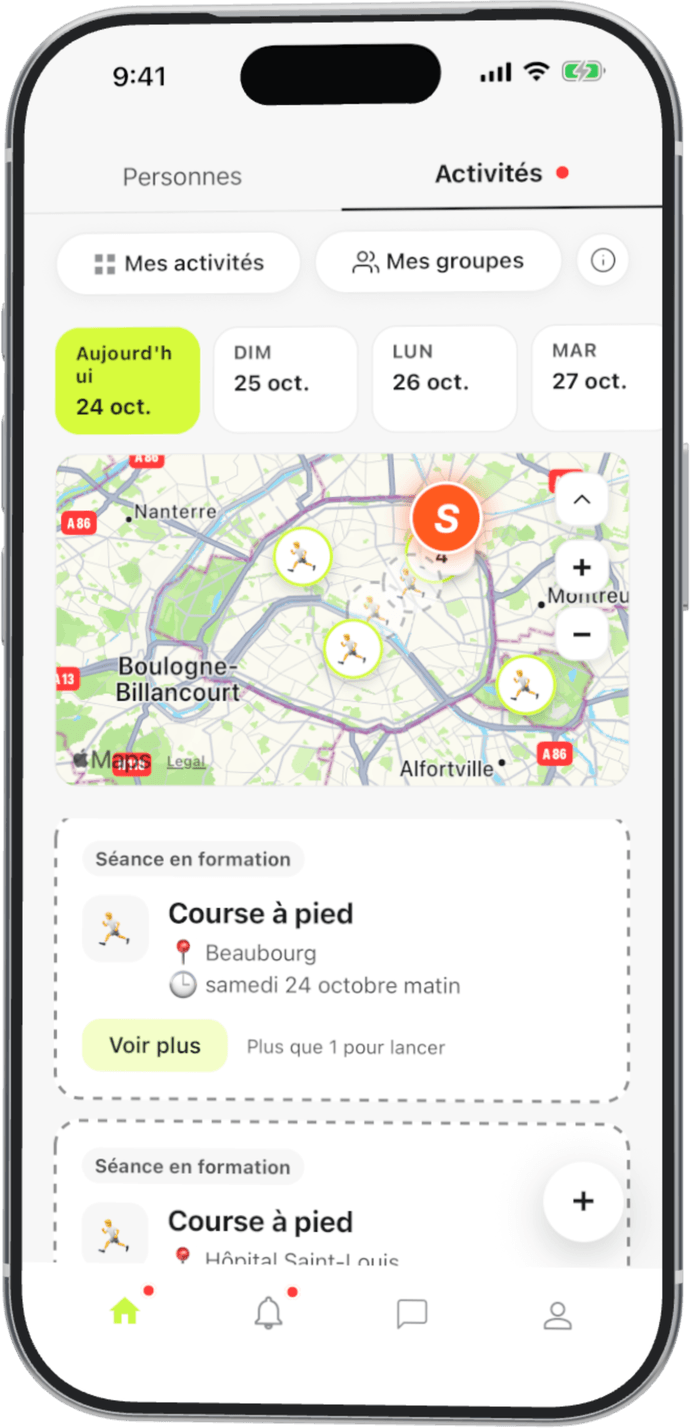 Écrans de l'application Athlnet