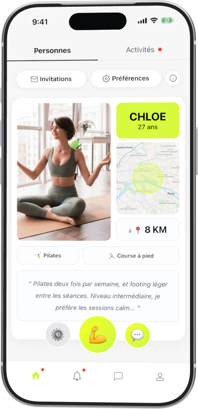 Écran principal de l'application Athlnet